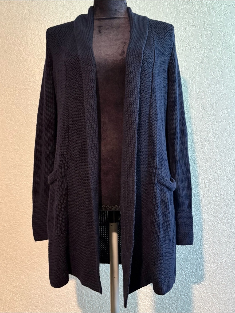 Talbots Navy Open-Front Pocket Knit Cardigan